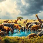 Aquarius, the water bearer, is associated with natural water supplies like watering holes, which tend to attract large groups of animals